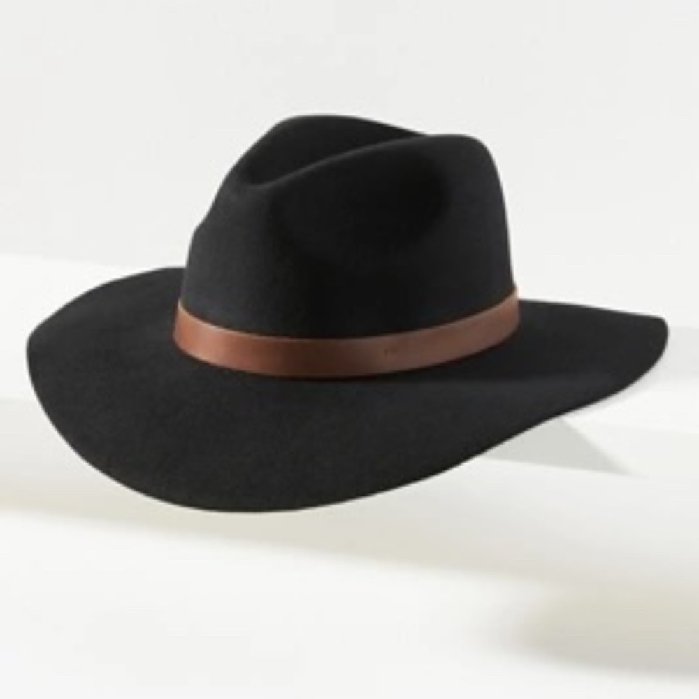 Wyeth Wool Rancher Hat Black w/ brown Leather Band NWT